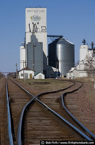 agriculture;Buffalo Lake;country;grain elevatior;Minnesota;MN;rural;railroad tracks;agricultural
