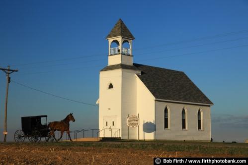 Amish,buggy,carriage,church,road,country,WI,Wisconsin,workhorse,horse,white clapboard church