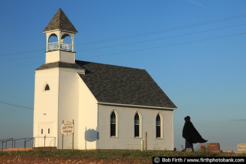 woman;Wisconsin;WI;walking;fall;church;blue sky;Amish;country