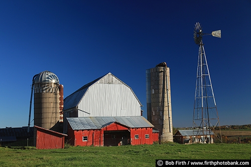 Barns;agriculture;country;farm;farm buildings;silo;rural;midwest farm;windmill;fall;silos;red barn;white barn;farmstead;farm field