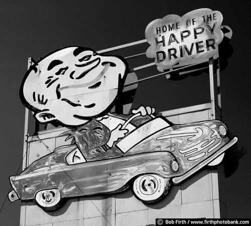 B & W;automobile;Back to the Fifties;Cars and Trucks;black and white;sign;old sign;hand painted;signage;signs;humor;advertising;auto dealership sign;vintage car;vintage;old car;old car sign;man cave art;funny car sign;vintage auto artwork