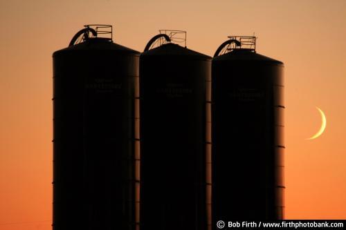 crescent moon;moon;moonset;sunset;silos;orange;Carver County;Minnesota;Bob Firth;photos;MN