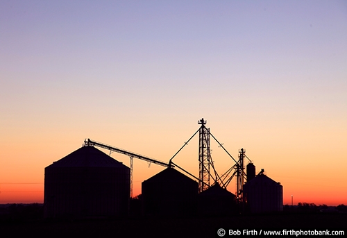 Wisconsin;WI;twilight;sunset;silhouette;rural;grain elevatior;evening sky;country;agriculture;after glow