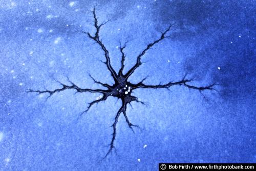 Minnesota;crack in ice;winter;photo;ice details;ice;frozen water;frozen ponds;frozen lakes;Bob Firth;MN;close up;blue,ice pattern