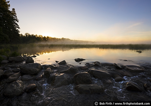 Mississippi River;Headwaters;Itasca State Park;Great River Road;Mighty Mississippi;Minnesota;upper Mississippi River;summer;stepping stones;silhouette;sunrise;rocks;rock pathway;quiet water;predawn;pine trees;pathway;path;morning;fog;foggy;Lake Itasca
