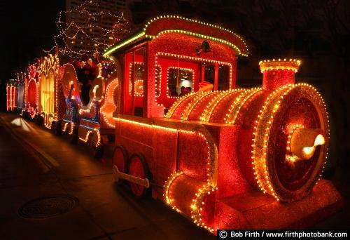 winter;train with Christmas lights;traditions;traditional;Target Holidazzle Parade;photo;night;Nicollet Mall;Minnesota;Minneapolis;magical;lights;Holidazzle Parade;holiday;floats;colorful;Christmas lights;Christmas;celebration;Mpls;MN