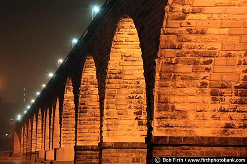 Historic JJ Hill Stone Arch Bridge;JJ Hill Bridge;lights;Minneapolis;Minnesota;Mississippi River;MN;Mpls;night;Stone Arch Bridge;close up;Twin Cities