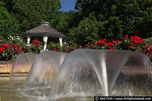 Palma J Wilson Rose Garden;University of Minnesota Landscape Arboretum;water;summer;roses;fountain;formal gardens;flowers;Chaska Minnesota;gazebo;landscaping;trellis