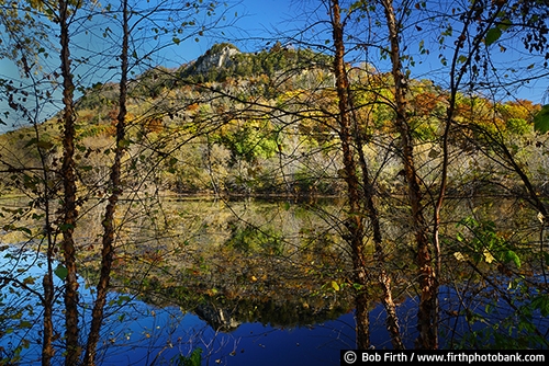 Mississippi River;birch trees;bluffs;fall;Fountain City WI;Great River Road;Mighty Mississippi;quiet water;reflection;Wisconsin;upper Mississippi River;trees;autumn;bare tree