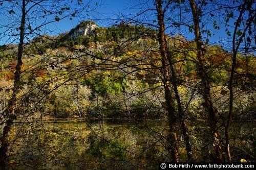 Mississippi River;bluffs;birch trees;fall;Great River Road;Fountain City WI;Mighty Mississippi;quiet water;reflection;Wisconsin;upper Mississippi River;trees;autumn;bare tree