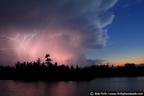 thunder storm;ominous;Boundary Waters;Boundary Waters Canoe Area Wilderness;BWCA;BWCAW;dramatic sky;Gunflint Trail;inspirational;lightning;moody;powerful;trees;twilight;sunset;storms;storm clouds;silhouettes;Sawbill Lake;northern Minnesota;North Shore;MN