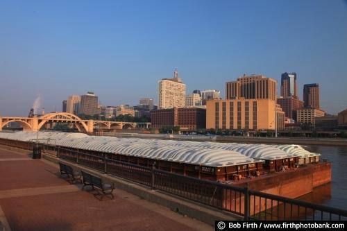 barges;Mississippi River;skyline;St. Paul;MN;Minnesota;water;Twin Cities;riverfront;transportation