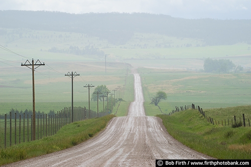 fog;Wyoming;Black Hills;destination;Crook County;Bear Lodge Mountains;northeastern Wyoming;rolling prairie;foggy;prairie;rain;road;telephone poles;solitude;alone;deserted;WY;trees;hilly;rolling